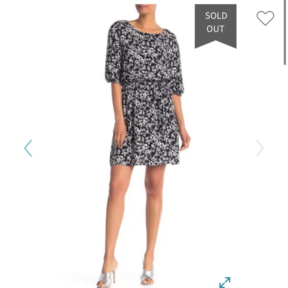 Black and White Floral 3/4 Sleeve Dress